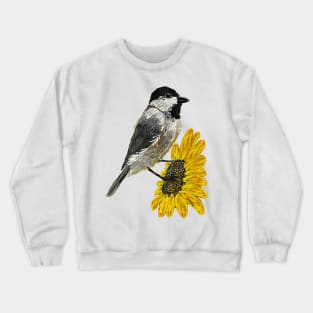 Summertime Sunflower With A Chickadee Crewneck Sweatshirt